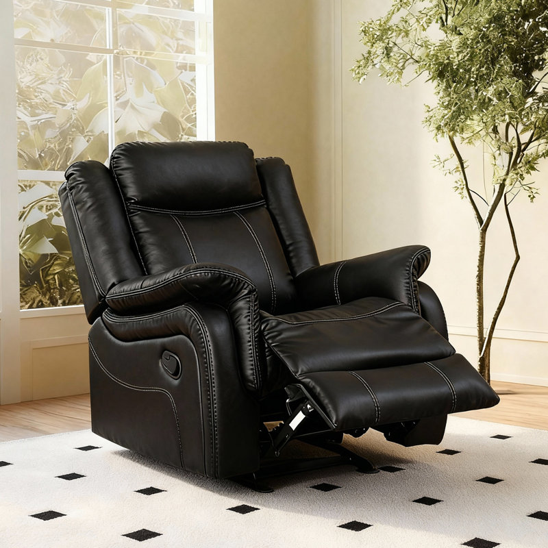 	 35" Faux Leather Recliner Chair – Manual 90°-160° Recline, Compact Design For Living Room, Office, Apartment, Black