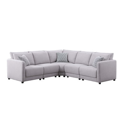 Penelope Light Gray Linen Fabric Reversible L-Shape Sectional Sofa With Pillows