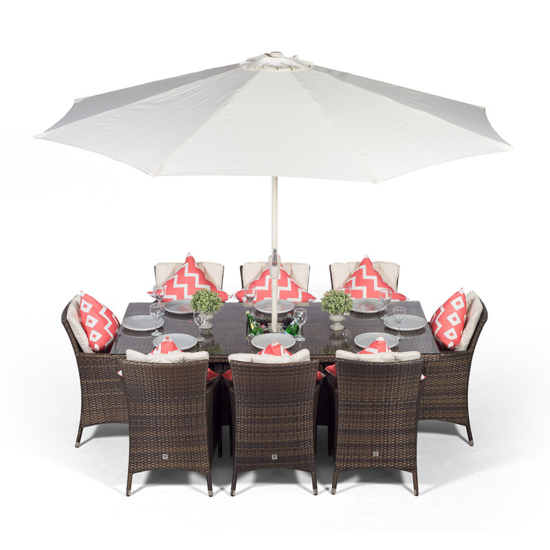 Karcher 8 Seater Dining Set with Cushions and Parasol, Brown