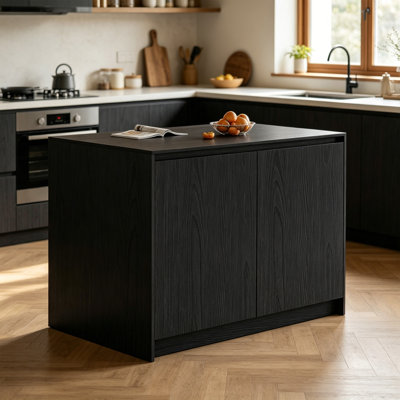 Black Kitchen Island with Sintered Stone Top, Large Modern Storage Island Cabinet, Multi-Purpose Kitchen and Utility Table for Home Use