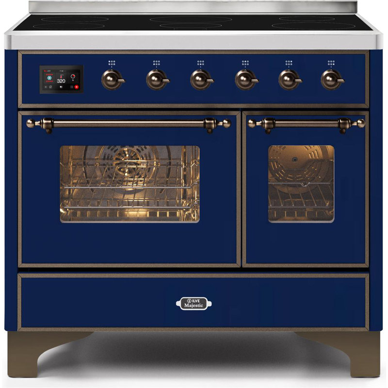Cuisinière à induction 40 pouces avec 6 éléments à induction ILVE Majestic II Series (porte en verre), Bleu minuit / bronze