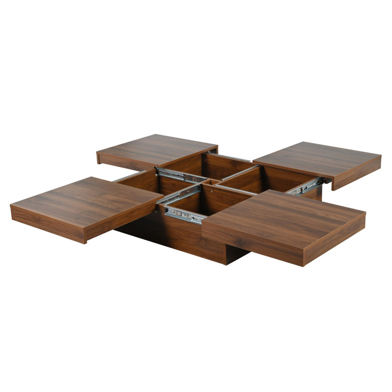 Square Veneer Coffee Table Sliding Top With Storage In 39.4''