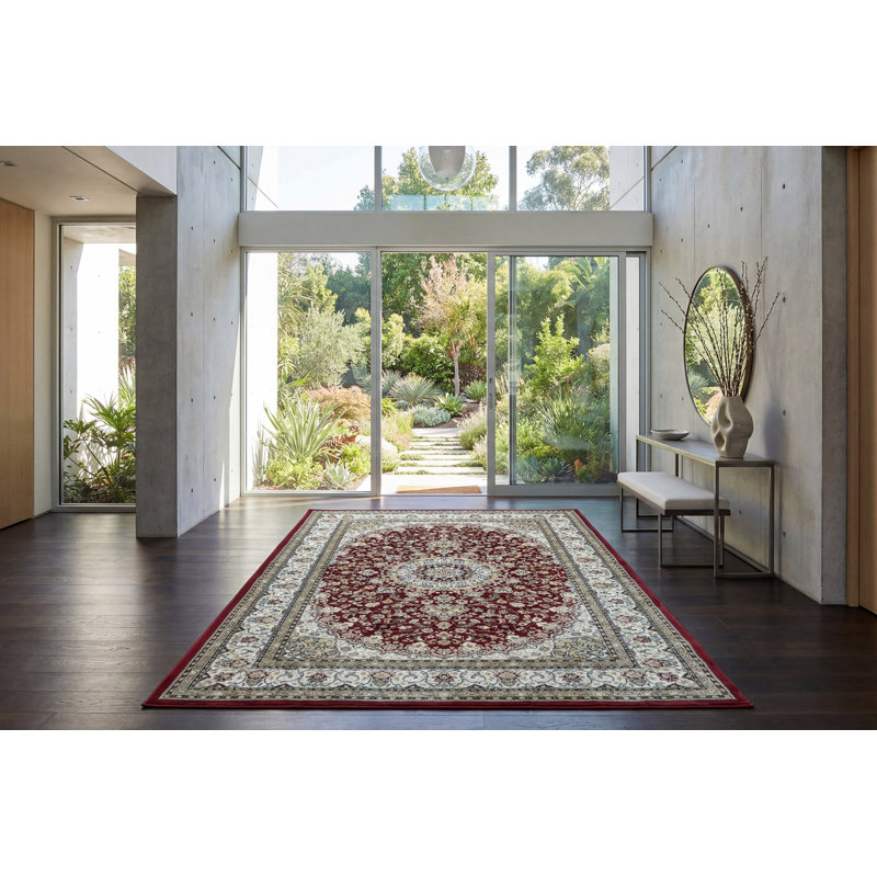 Tapis oriental rouge / ivoire Attell, Rectangle 3 pi 11 po x 5 pi 7 po