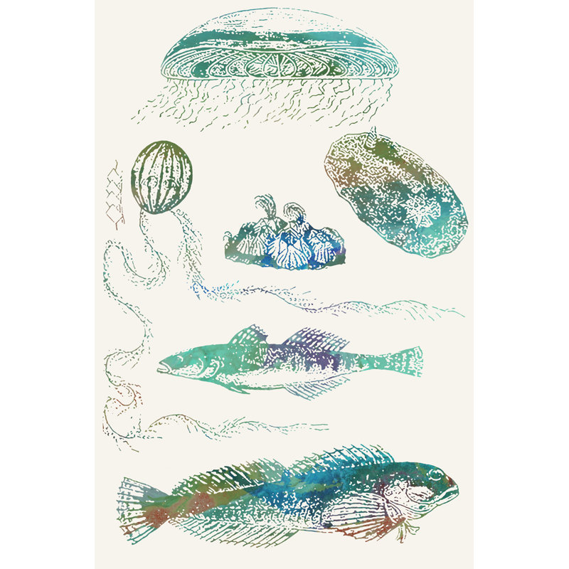 Aquatic Assemblage IX by Sharon Chandler - Painting on Canvas, Black Floater Framed, 122cm H x 81cm W