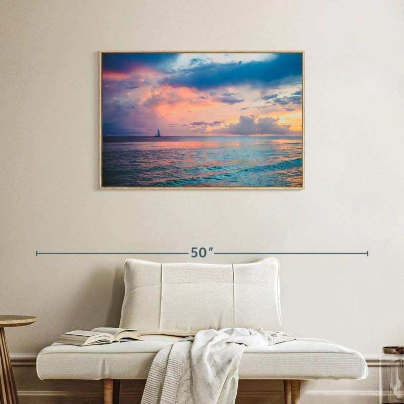 Coucher de soleil au Panama, Cadre flottant en bois naturel, 37 po x 25 po