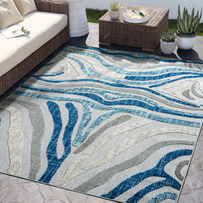 Tapis en polypropylène gris / bleu Cleva