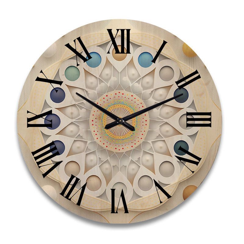 Horloge murale surdimensionnée en bois Visionary Dream Retro Mandala on White III, Très grand
