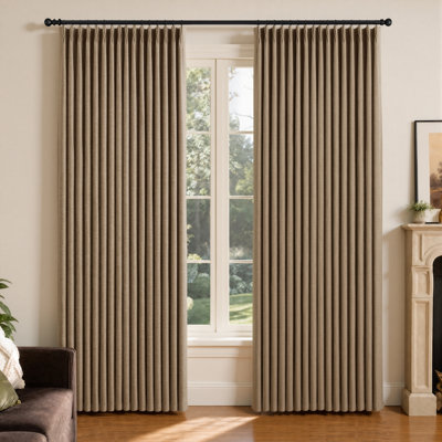 Birch Linen Curtains 90 Inches Long, 50 Inch Wide Memory Shape Pinch Pleated Curtains, Light Filtering Drapes for Sliding Glass Doors Dining Room, 2 Panels
