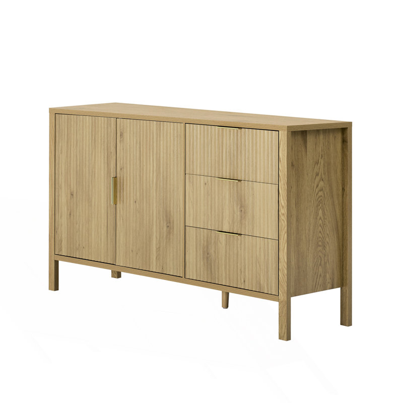 Modern Wave-Pattern Sideboard With 3 Drawers, Large Storage Buffet Cabinet, Natural