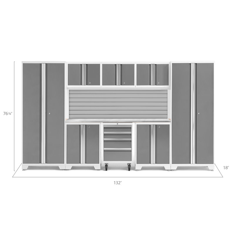Bold Series 8 Piece Storage Cabinet Set, Gray, LED Light, Stainless Steel