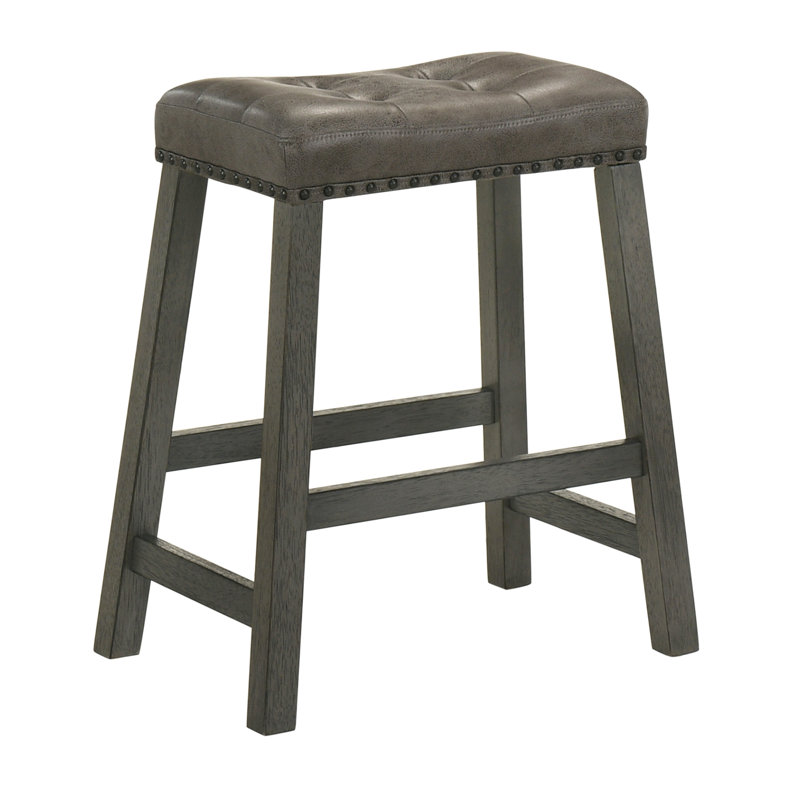 Set Of 2 Rustic Counter Stools, 25-Inch Backless Wooden Farmhouse Barstools With Faux Leather Seat, Distressed Finish, Space-Saving Design
