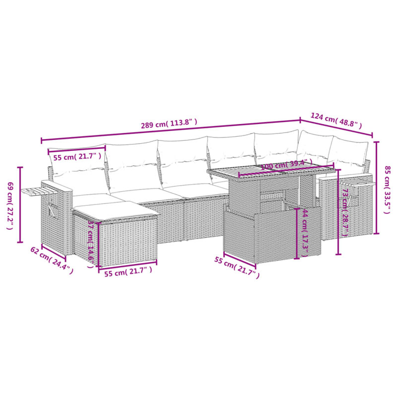Ensemble de canapé de jardin en rotin PE Vidaxl