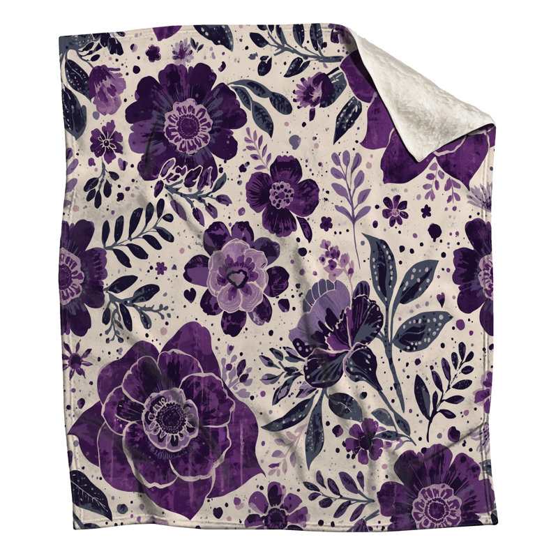 Purple Floral Pattern Blankets, 60in W x 80in H