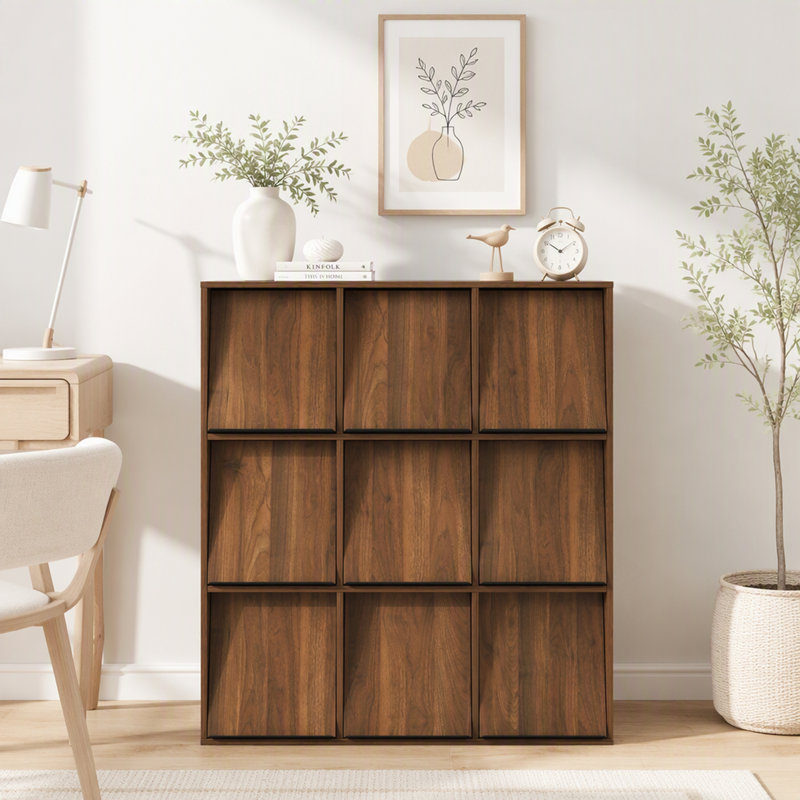 3x3 Cubby Cube Storage Bookcase with Flip Doors, Nine Compartment Cube Organizer Cabinet