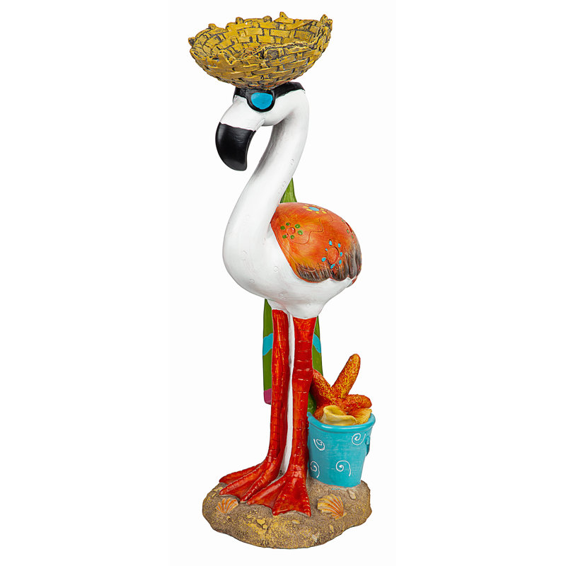 Luau Larry Pale Pink Flamingo Garden Statue with Straw Hat