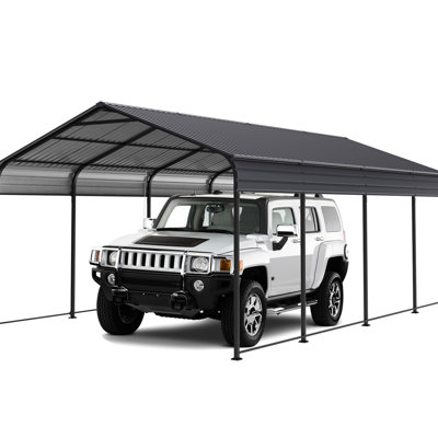 Heavy Duty Metal Garage 1220 Ft - Galvanized Steel Construction Gray Canopy