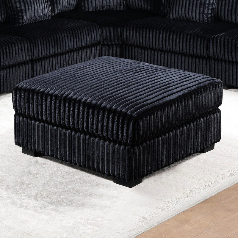 Revêtement en velours côtelé noir moderne, 37 po x 37 po x 19 po, pieds en plastique de style contemporain, utilisation polyvalente dans le salon, profondeur de 37 po