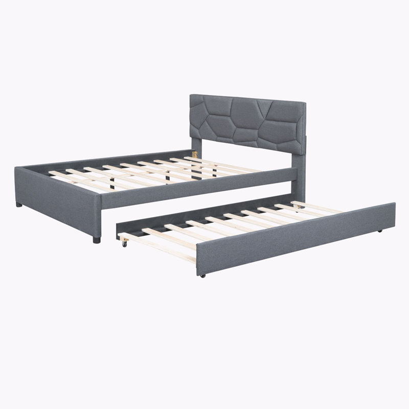 Kenn Linen Upholstered Bed with Trundle, Gray, Queen