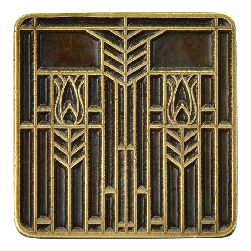 Arts And Crafts Square Knob, Antique Brass