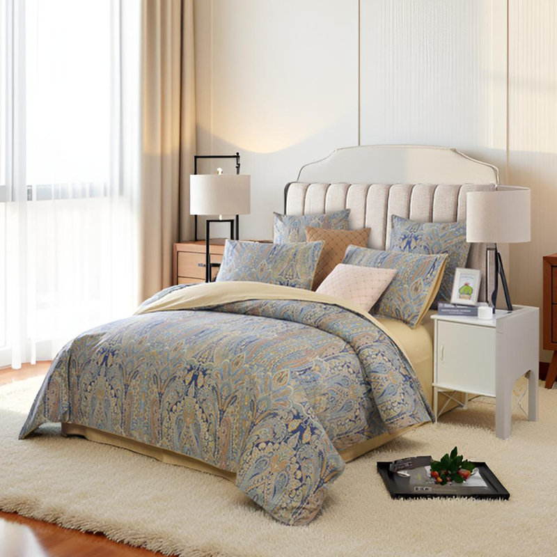  800TC 100% Egyptian Cotton Duvet Cover Set,3pcs Luxury Vintage Bohemian Paisley Royal Place Bedding Set, Aesthetic Botanical  Pattern for Bedroom Guest Room Student Dorm All Seasons