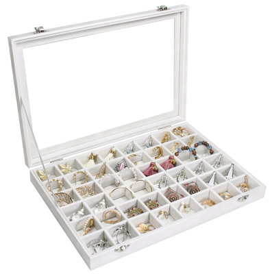 Jewelry Tray Organizer Box 48 Grid Jewelry Display Organizer Box With Transparent Lid Rings Earrings Necklaces Pendants Display Box 48 Grid Black