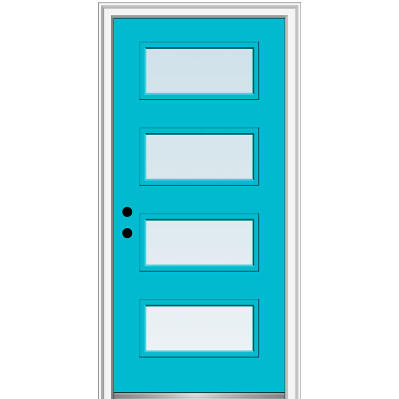 Porte d'entrée pré-suspendue en acier peint 4 lumières à 4 lumières, H 80 po x l 36 po x P 1,75po, Noir