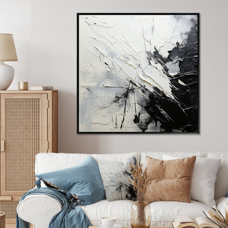 «Black and White Lunar Vector III», reproduction sur toile, Cadre flottant noir, H 16 po x l 16 po x P 1 po
