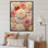Zinnias beige minimalisme rose sur toile