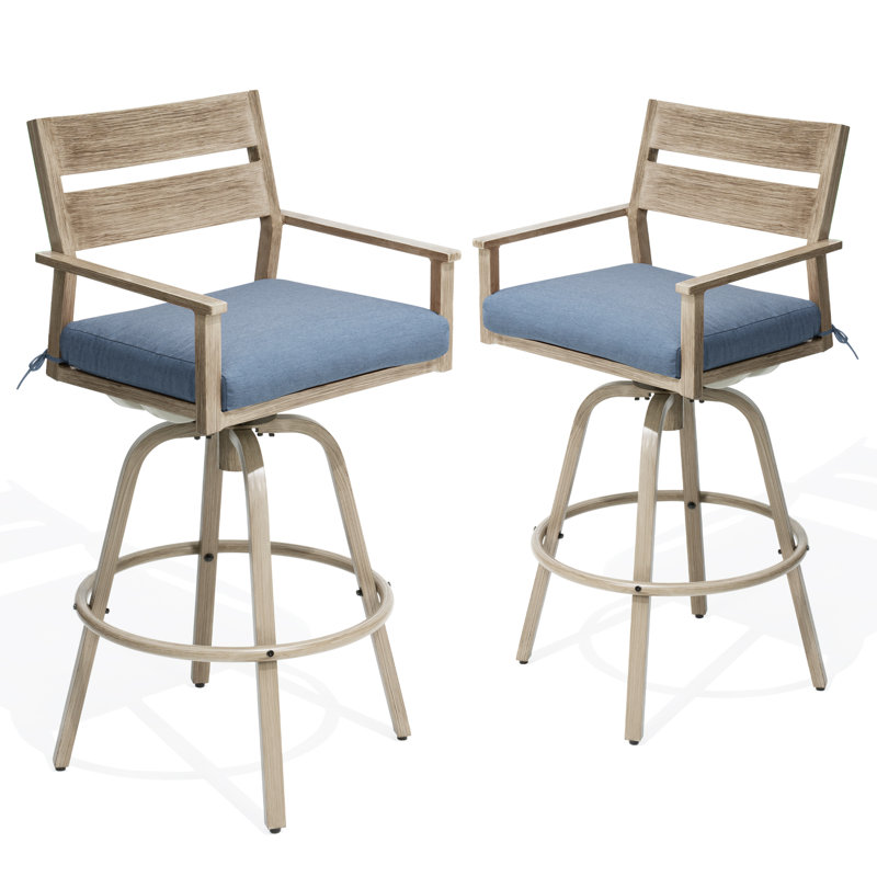Tabouret de bar rotatif en aluminium avec coussin Sunbrella 28,7 po Taleah, Bleu