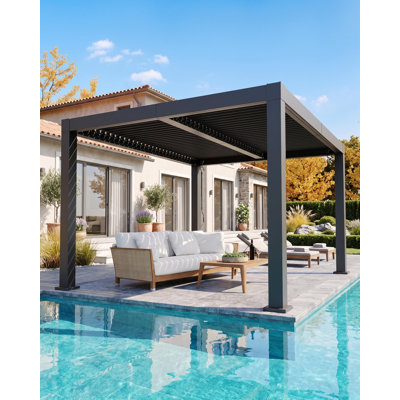 10x12FT All-Aluminum Louvered Pergola, Adjustable Roof Hardtop Gazebo with Hidden Drainage, Heavy Duty Rustproof Metal Patio Cover for Backyard Deck Garden, Matte Gray