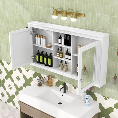 Armoire à pharmacie murale avec tablettes réglables, charnières à fermeture en douceur et miroirs haute définition