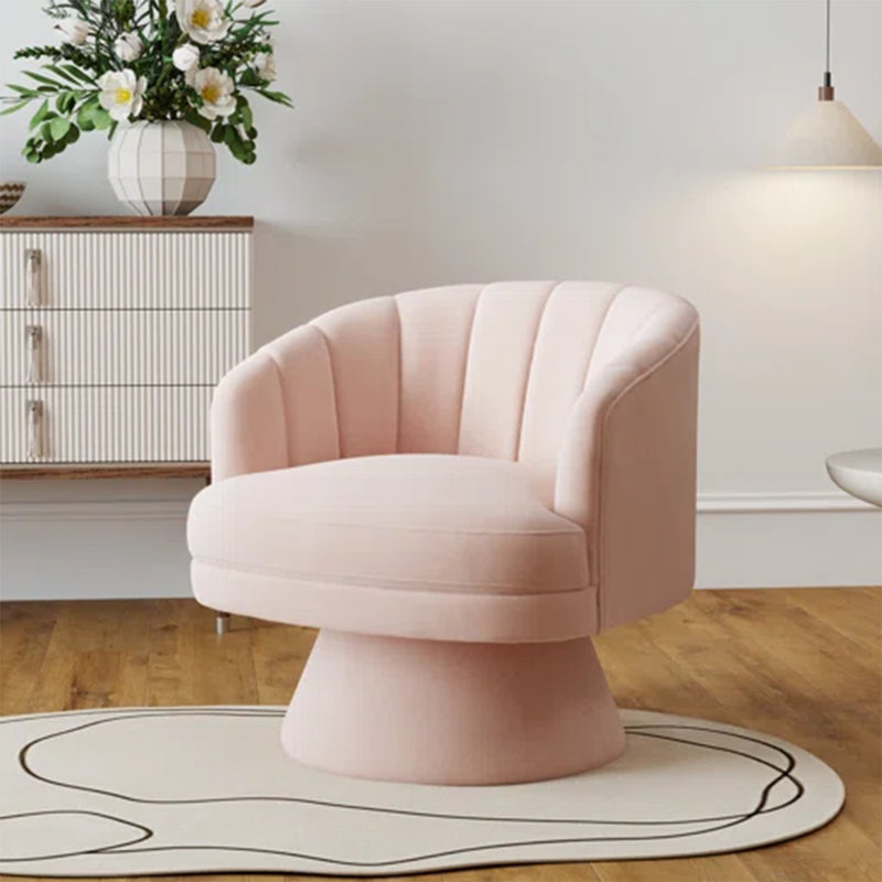 Fauteuil demi-tonneau pivotant en velours Murrow, Rose