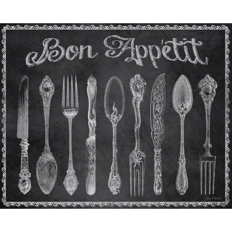 " Chalkboard Art - Bon Appetit " by Jean Plout, 12" H x 16" W x 1.5" D, Wrapped Canvas