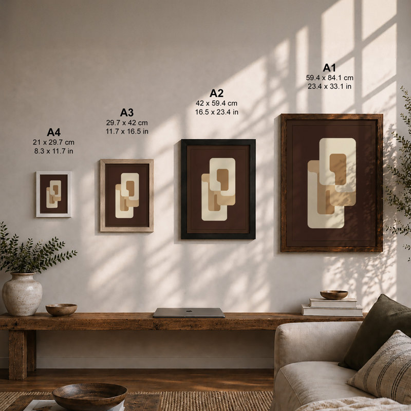 Interlocking Forms Geometric - Framed Print, A4 - 29.7 x 21.0 cm, Walnut