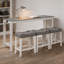 Ensemble de table de bar 4 pièces avec prise de courant, structure en bois d'hévéa, 3 tabourets rembourrés en lin pour les espaces de vie intérieurs-133277123