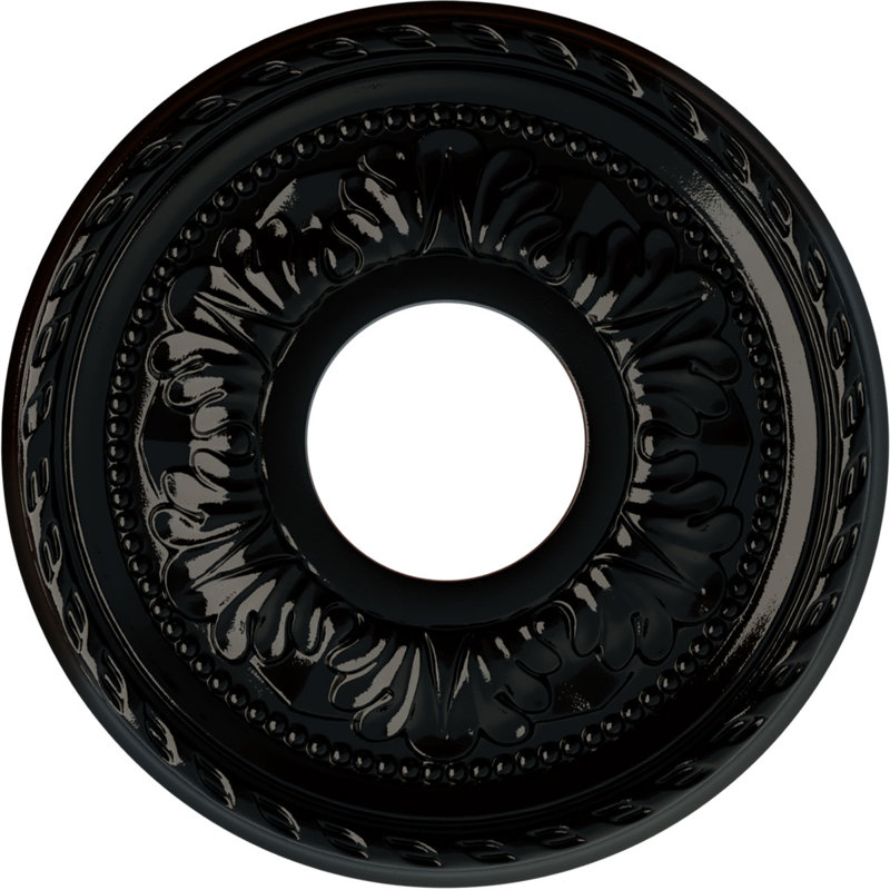Médaillon de plafond Endurathane Palmetto, DE 11 1/2 po x P 1 po, finition argent chaud peint à la main, Perle noire
