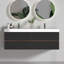 Meuble-lavabo 60 po en noyer avec lavabo à surface solide blanc brillant et tiroirs noirs doux, meuble-lavabo mural flottant, lavabo une pièce blanc brillant, pré-assemblé