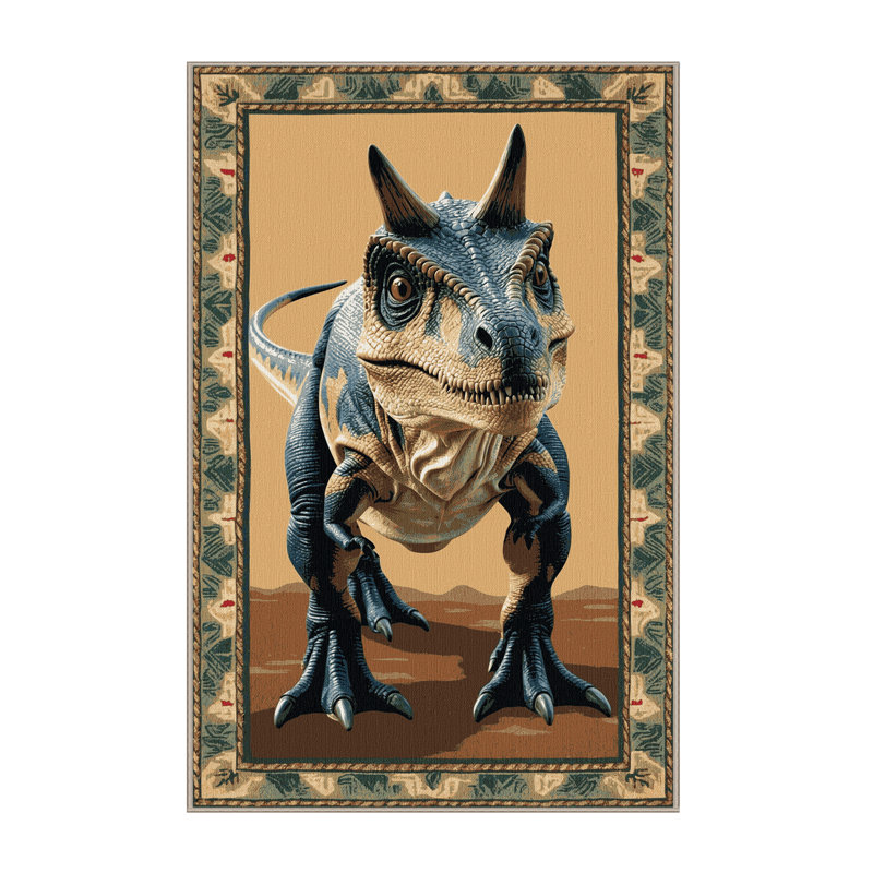 Tapis brun dinosaures lavable à la machine, Rectangle 2 pi x 3 pi
