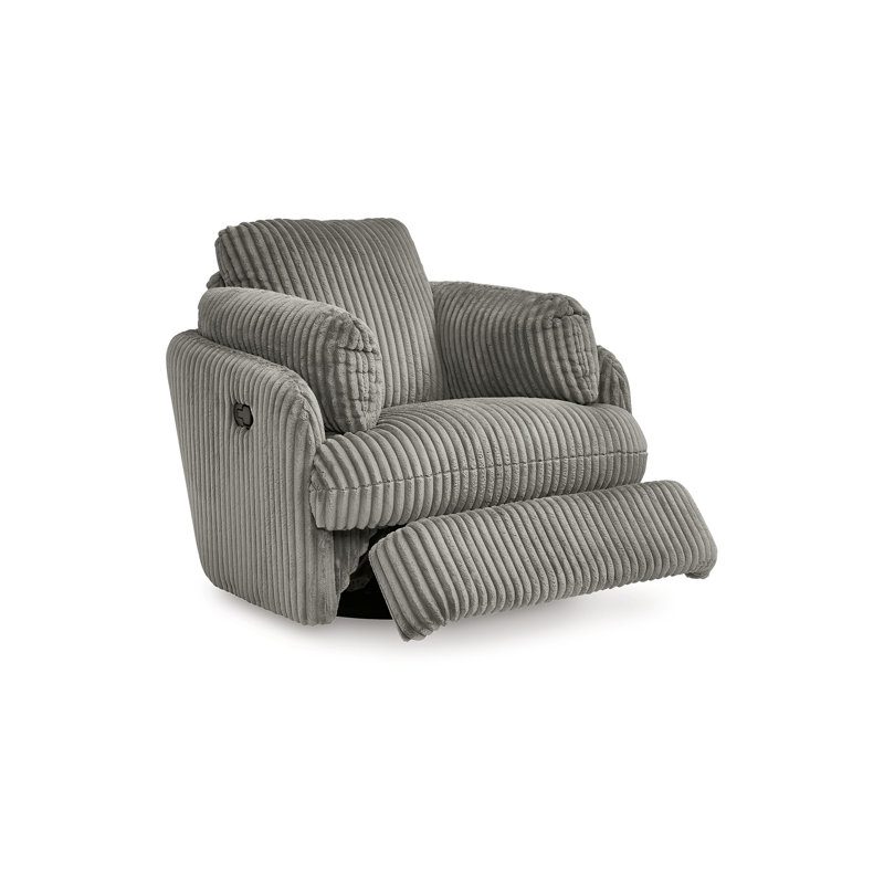 Rikki Swivel Glider Manual Recliner Chair, Corduroy, 2 Pillows, Fog Gray