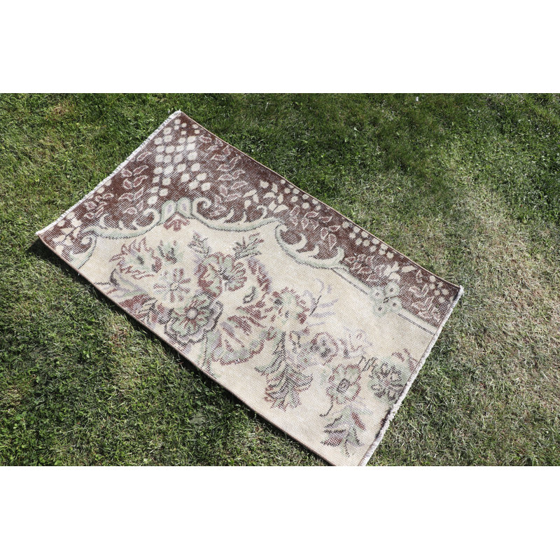 Handwoven Vintage Turkish Oushak Rug in Beige for Wall Hanging or Floor Decor