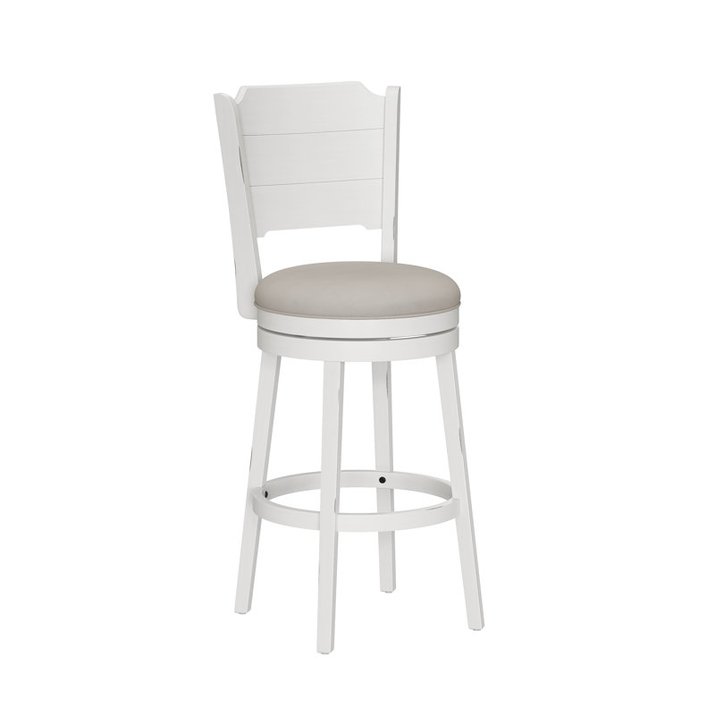 Authement Swivel Upholstered Counter Stool with Solid Wood Frame, Bar Stool (30.25" Seat Height), Sea White