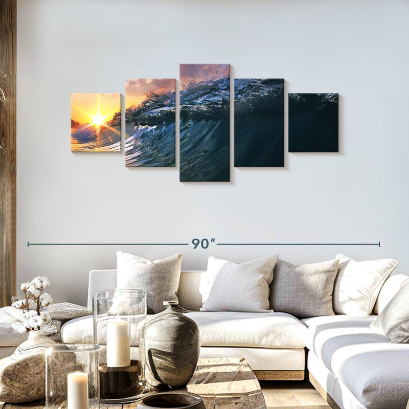 Douces vagues et ciel coucher de soleil, H 30 po x l 68 po