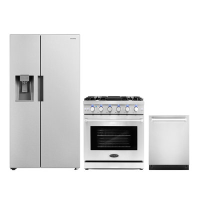 Cosmo 3 Piece Kitchen Appliance Package with French Door Refrigerator , 29.8'' Gas Freestanding Range , Built-In Dishwasher -  COS-3PKG-325