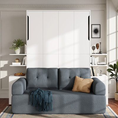 Queen Size Murphy Bed, With Upholstered Sofa, Space-Saving Cabinet Design, Contemporary, Studio Apartment