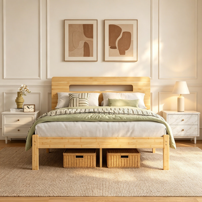 Cadre de grand lit de 14 pouces, cadre de lit plateforme avec tête de lit et base en bois massif, support de lattes de bois, aucun sommier requis, assemblage facile