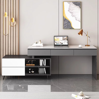 Bureau léger en forme de L avec bureau en pierre frittée