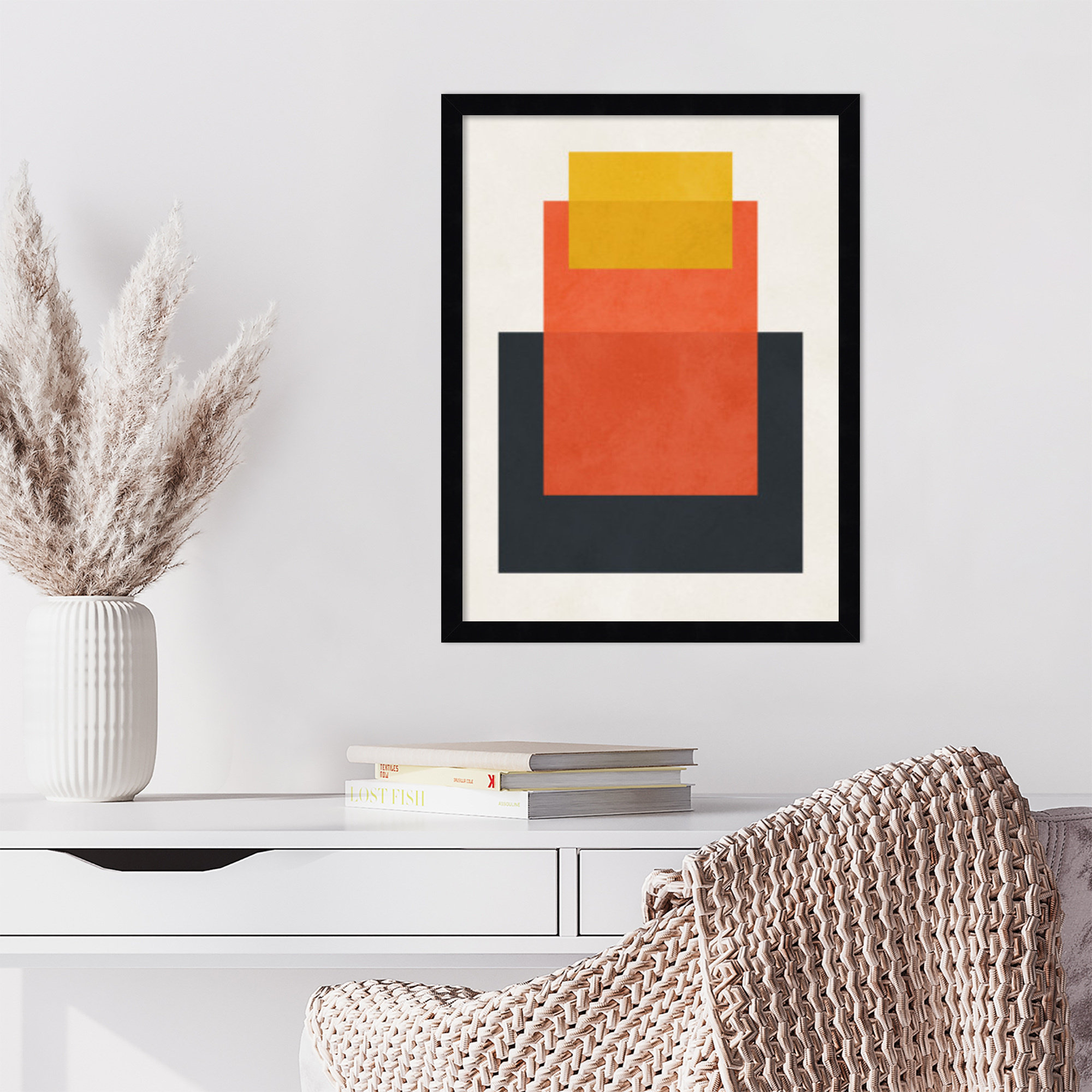 Overlapping geometry 10 by Norvin Wood Framed Wall Art Print, Brown/Orange, 21" H x 16" W, Black
