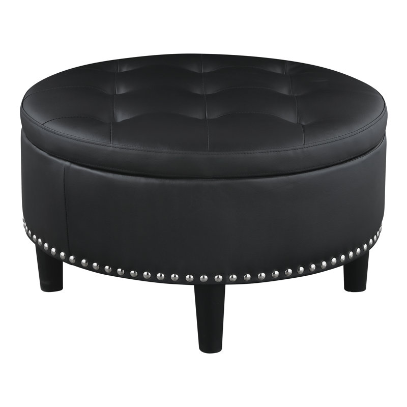 Repose-pieds rond noir avec rangement rembourré
