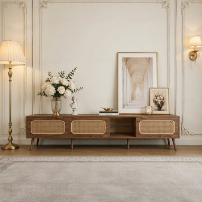 Meuble télé 78 po pour téléviseur 75/80/85 po, console avec amplement de rangement pour le salon, la chambre à coucher, le centre de divertissement avec tablette ouverte