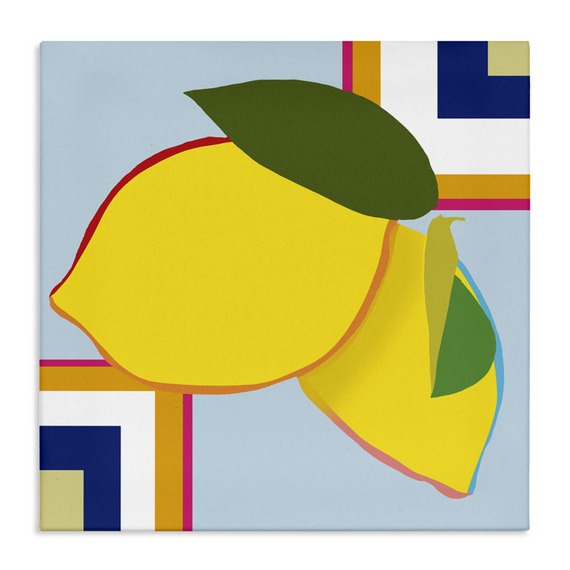 Toile géométrique au citron, design par Daniela Santiago, H 17 po x l 17 po